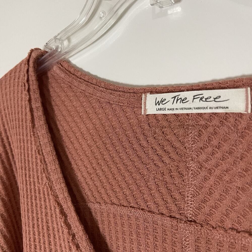 Free People Coraline oversized waffle knit vneck long sleeve thermal top Large - Picture 3 of 6